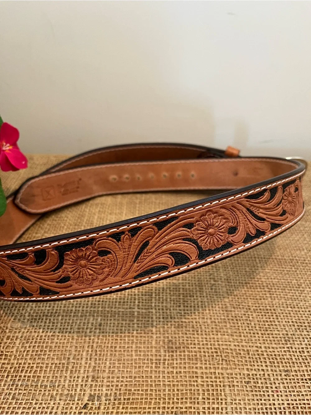 Twisted X Men’s Hand-Tooled Western Leather Belt with Silver Buckle Size 36